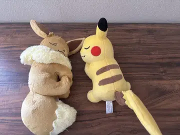 포켓몬 센터 잠자는 피카츄와 이브이 봉제 인형 세트