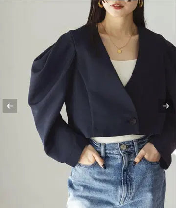 새상품 NOBLE 네이비 노카라 자켓 퍼프 슬리브