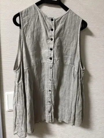 nest Robe 린넨 인디고 잉크 염색 슬리브리스 블라우스