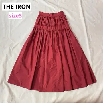 THE IRON 티어드 절개 개더 롱 플레어 스커트 빨간색 사이즈 S