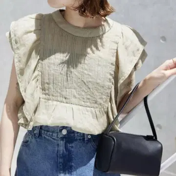 라미 프릴 핀턱 블라우스 SLOBE 프릴 소매 반팔 블라우스 그린