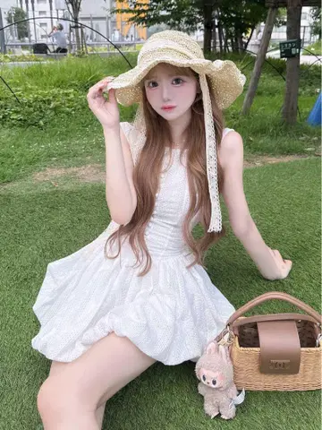 코튼 레이스 미니 원피스
