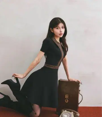 Darich 로고 가죽 니트 미니 원피스