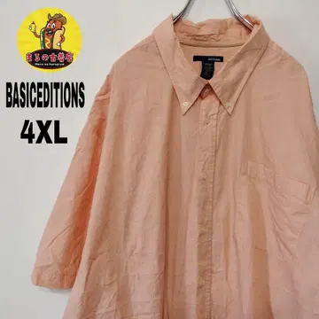 USA 구제 의류 BASIC EDITIONS 반팔 버튼 셔츠 4XL 핑크