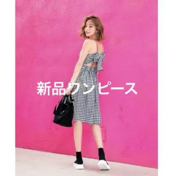 한국 [미착용] chuu 깅엄 체크 원피스 백 리본