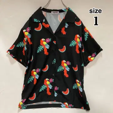 PUNYUS size1 앵무새 패턴 반팔 셔츠 프렌즈 알로하 셔츠 앵무새