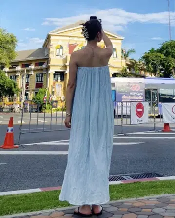 C/voile Crinkle 베어 원피스 스카이블루 S