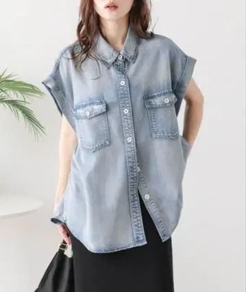 AMELY 프렌치 슬리브 데님 셔츠