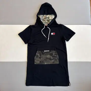 TOMMY JEANS 후드 부착 반팔 트레이닝복 M 블랙 카모플라쥬