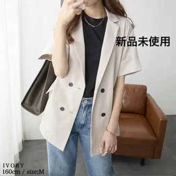redial 아이보리 더블 버튼 테일러드 자켓 반팔 M
