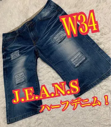 J.E.A.N.S 하프 데님 숏팬츠 숏 데미지 리페어 가공 W34