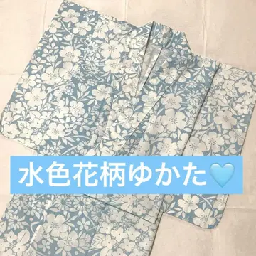 스카이블루 꽃무늬 유카타