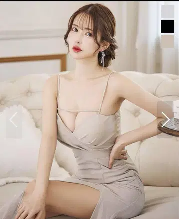 베이지 슬릿 롱 드레스 M 사이즈