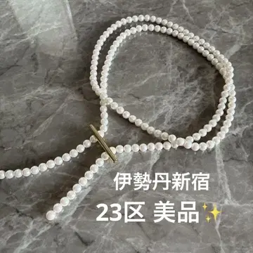 23구 화이트 펄 롱 목걸이 골드
