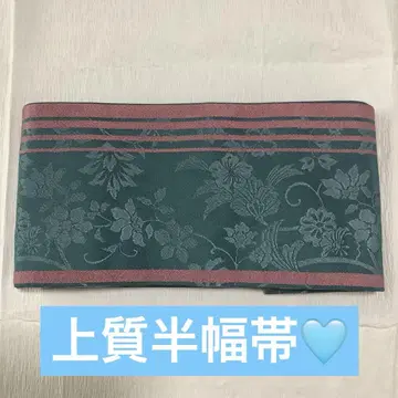 청록색 반폭 오비 꽃무늬 체크 무늬