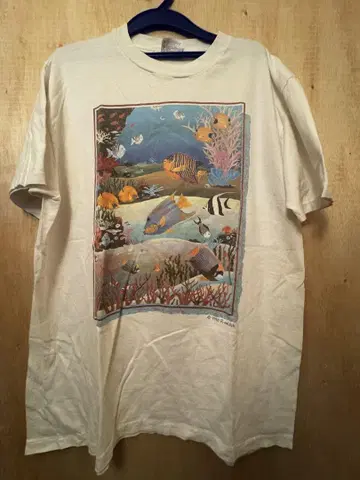 90s 해양 생물 아트 티셔츠 화이트
