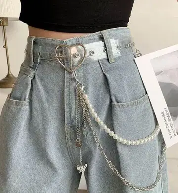 지갑 체인 실버 펄 나비 더블 체인