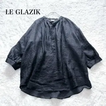 새상품급 루그라지크 라미 100% 개더 넥 블라우스 밴드 카라 린넨