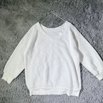 그린 라벨 릴랙싱 V넥 7부 소매 와플 컷 티셔츠 화이트
