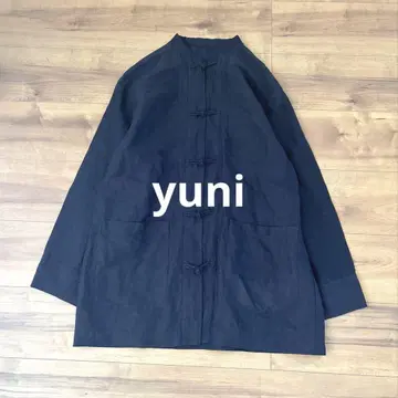 yuni 린넨 차이나 블라우스 오버 사이즈 셔츠 네이비 일본제
