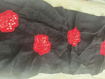 미사용 순수 실크 오비 장식 천, 린다시, 짜기, 블랙, 미사용
