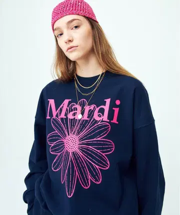 Mardi 꽃무늬 프린트 맨투맨 네이비