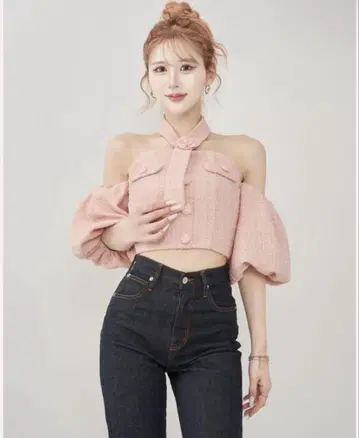 Darich 홀터넥 오프숄더 트위드 상의