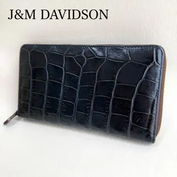 J&M DAVIDSON 장지갑 가죽 악어 엠보싱 네이비 라운드