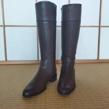 브라운 가죽 롱 부츠 사이드 지퍼