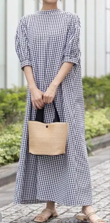 새상품급 MAISON BREEZE 깅엄 체크 싸개 버튼 반팔 원피스