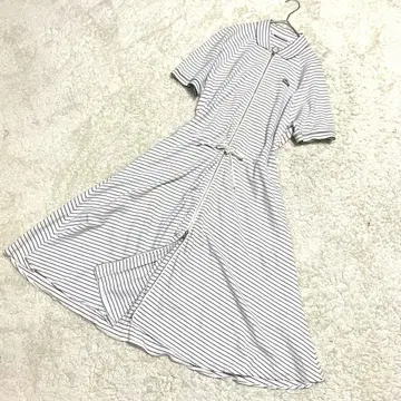 라코스테 LACOSTE 보더 롱 원피스 악어 자수 A 라인