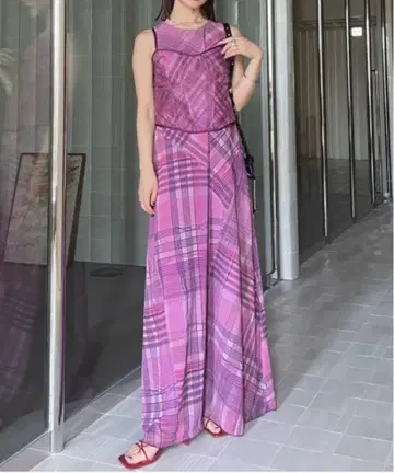 아메리빈티지 MEDI STRAIN CHECK DRESS 핑크