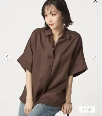 그린 라벨 릴랙싱 여성용 프렌치 린넨 스키퍼 5부 소매 셔츠