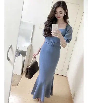 DURAS 롱 원피스 거의 새상품 소매 시어 머메이드 원피스