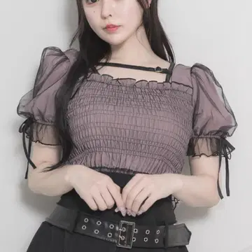 pium  셔링 튤 프릴 블라우스 핑크