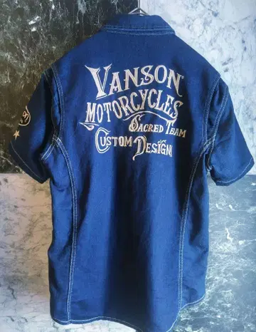vanson 체인 자수 반팔 데님 셔츠 S 사이즈