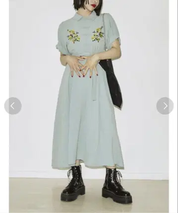 jouetie 쥬에티 반팔 원피스 차이나 꽃무늬 스카이블루