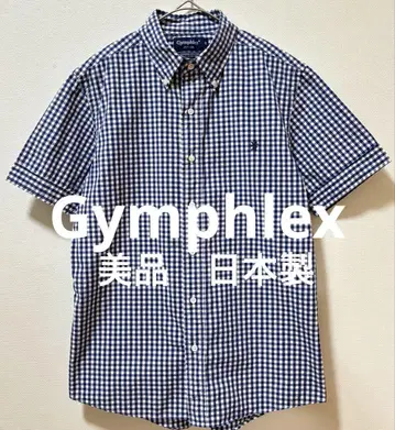 새상품급 일본제 Gymphlex 짐플렉스 자수 로고 깅엄 체크 반팔 셔츠