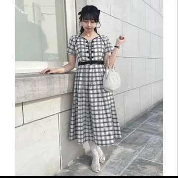 더블 버튼 체크 레이어드 스타일 원피스