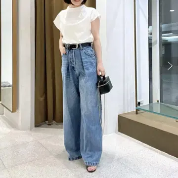 윔 가젯 턱 데님 팬츠 인디고 블루 38 와이드 팬츠