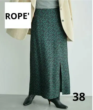 로페 ROPE' 리프 무늬 자카드 딥 슬릿 I 라인 스커트