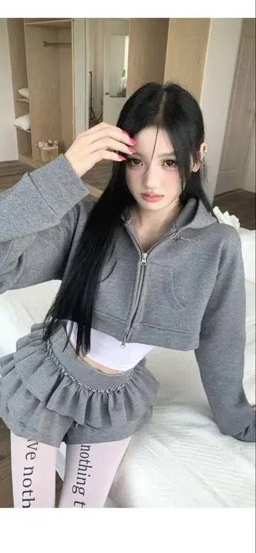 ANDWANG Kirakira short Zip up 그레이 후드티 M