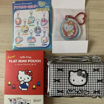 Sanrio 헬로키티 시크릿 플랫 미니 파우치 모노톤 체크