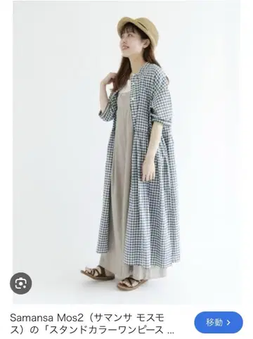 Samansa Mos2 체크 무늬 셔츠 원피스 반팔 네이비 계열