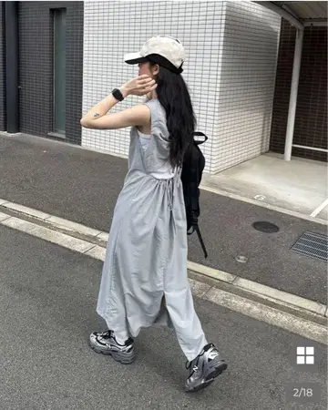 nugu 셔링 슬리브리스 롱 원피스 네이비