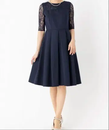 Aimer 에메 파티 드레스 다미아 레이스 7부 소매 네이비 M 사이즈