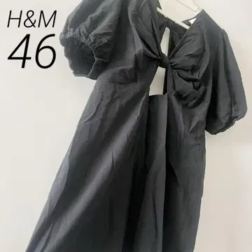 H&M 원피스 컷 아웃 리본 블랙 무릎 기장 46 빅 사이즈