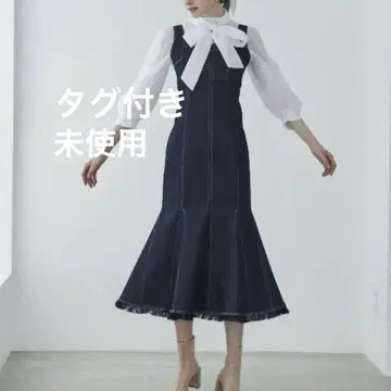 앙데팡당 AndCouture 밑단 프린지 백 레이스업 데님 원피스