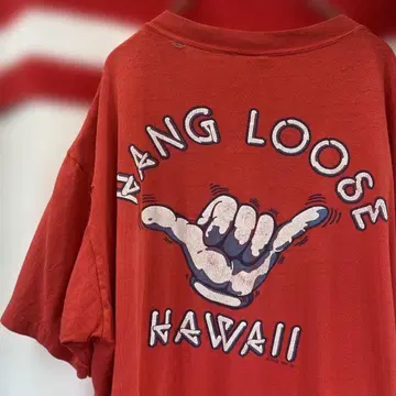 90s USA 구제 의류 한글 루즈 하와이 티셔츠 XL 레드