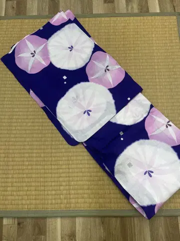 보라색 꽃 무늬 아사가오 유카타 오비 2개